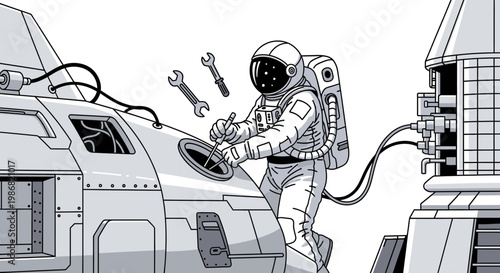 Astronaut in Space Suit Working 1.