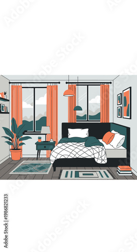 Bed with white and green blanket.