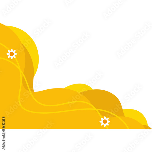 Abstract Yellow Wave Background with Flower Icons Corner Element