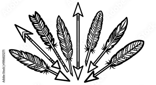 Black and white feather arrows bunch.