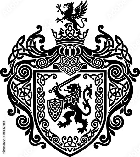 Heraldic Lion Shield Emblem Design