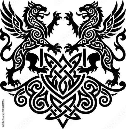 Celtic Griffin Heraldic Emblem