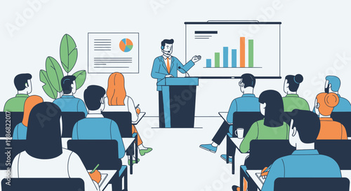 Businessman giving presentation to audience 2.