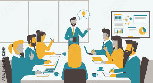 Businessman presenting to colleagues in meeting.