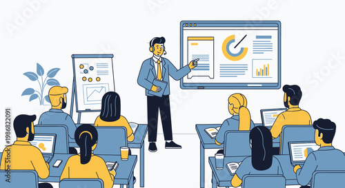 Businessman teaching audience in meeting room.