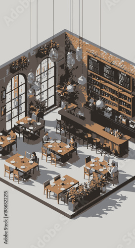 Cafe Interior with Dining Tables.