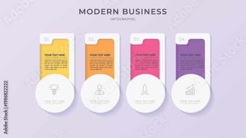 Modern business infographic vector illustration with colorful charts and graphs, flat design