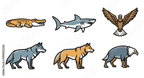 Cartoon animals in profile view.