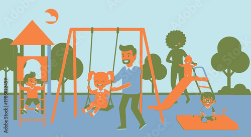 Children Playing on Outdoor Swing Set.