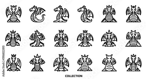 Collection of dragon chess pieces set.