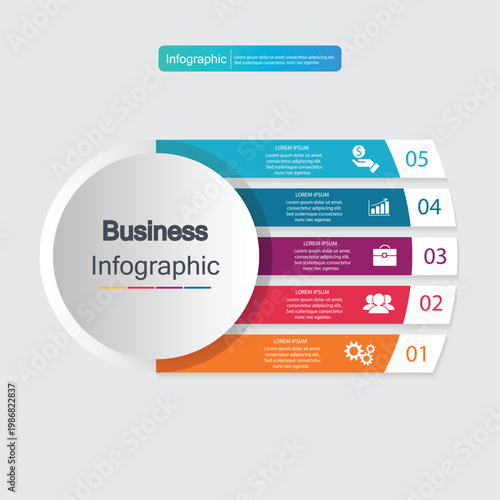 business infographic timeline with five steps flat design vector illustration