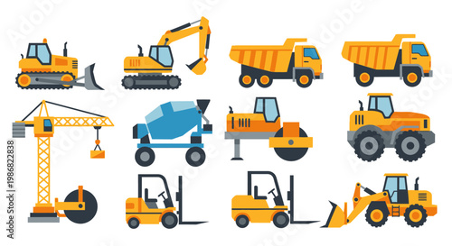 Collection of heavy construction vehicles.