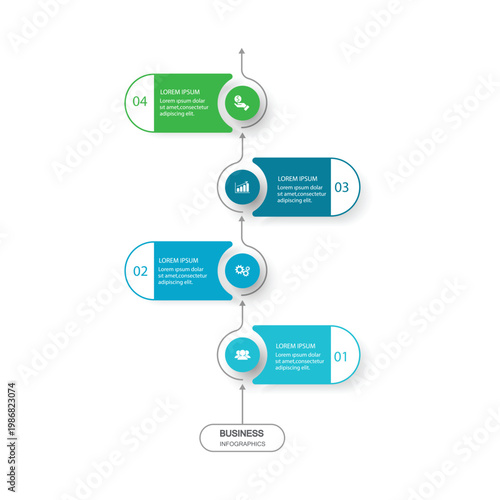 business process flowchart vector illustration with four steps flat design