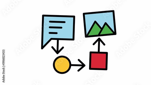 Abstract diagram with text image processing workflow animated icon suitable for presentations, educational materials, technology articles, graphic design projects, and websites.