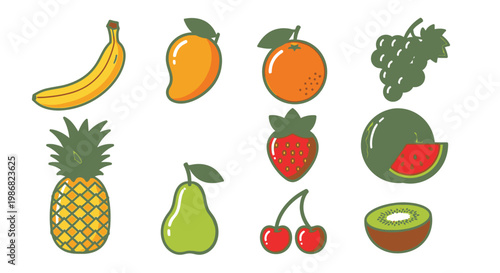 Colorful fruit icons on white background 1.