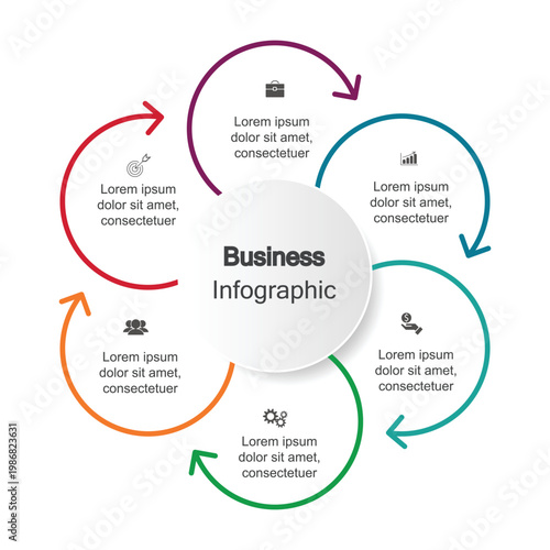 Basic Business Infographic vector illustration with colorful circular flow