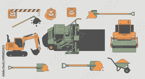 Construction equipment and tools set.