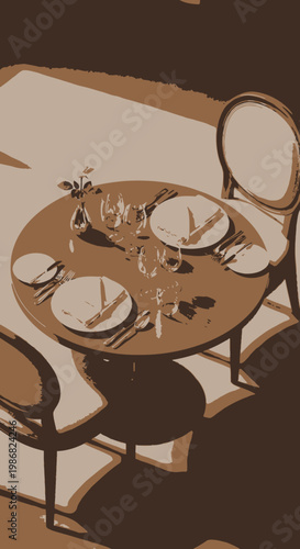 Dining table with set plates.