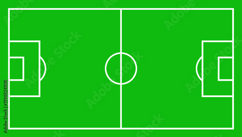 simplified soccer field background with overhead view of empty football pitch as flat illustration