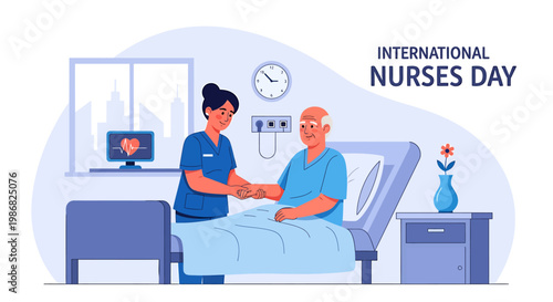 Medical professional tending to senior patient in hospital room healthcare concept