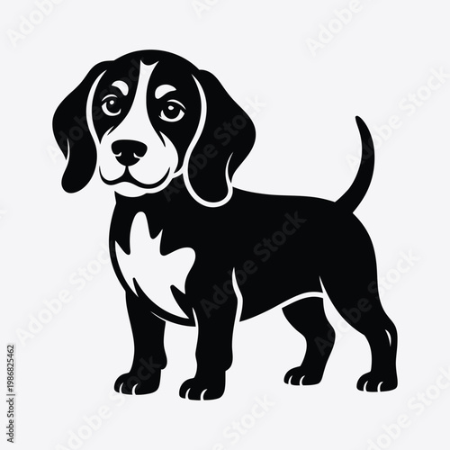 Black and white dog cartoon mascot vector illustration. Simple and professional pet vector design with strong character expression. Perfect for logos and icons.