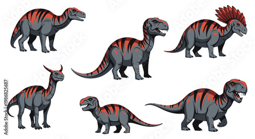 Group of cartoon dinosaurs standing together.