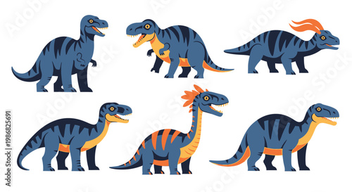 Group of cartoon dinosaur illustrations.