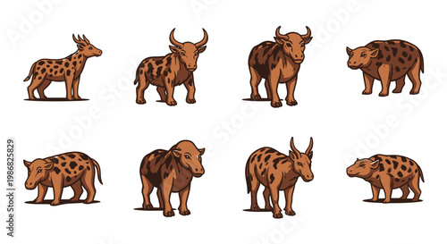 Group of various wild boar animals.