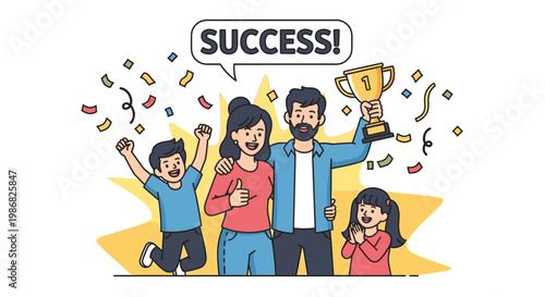 Happy family celebrating success together.