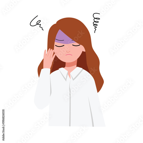 Woman has a headache. Anxiety and dizziness for mental health and illustration