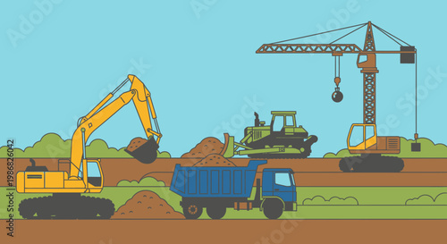 Heavy machinery on construction site.