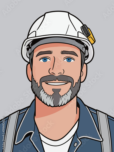 Illustration of male construction worker with helmet