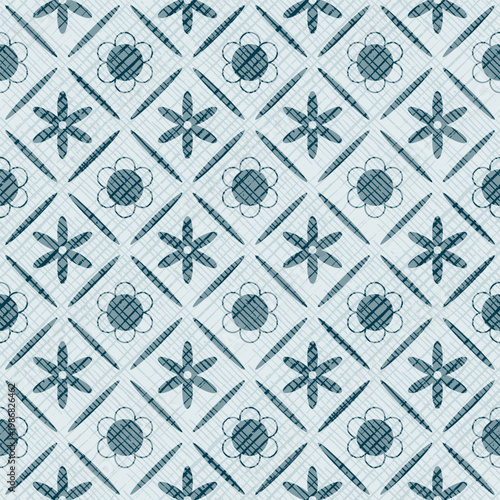 Stylized geometric flowers, seamless floral pattern, vector print