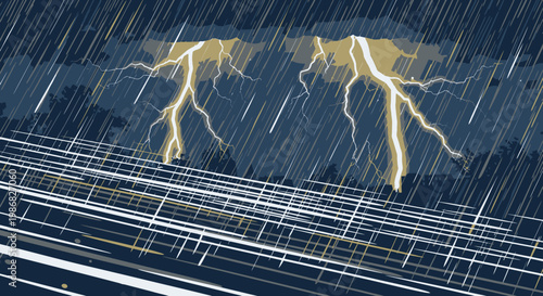 Lightning Strikes in the Dark Sky.