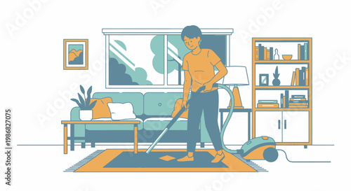 Man cleaning with vacuum cleaner.