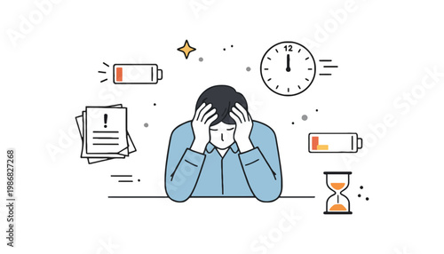 A stressed man overwhelmed by deadlines and time management tasks