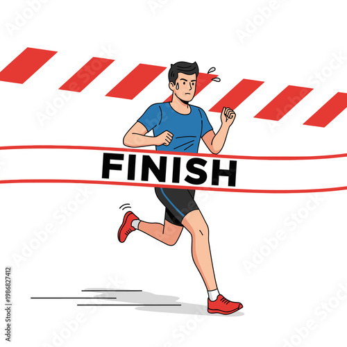 Athlete crossing finish line, running competition, achievement, victory, sprint