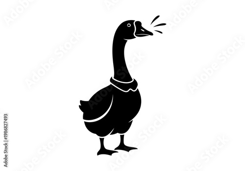 Honking Black Goose Silhouette Vector Illustration - Farm Bird Icon