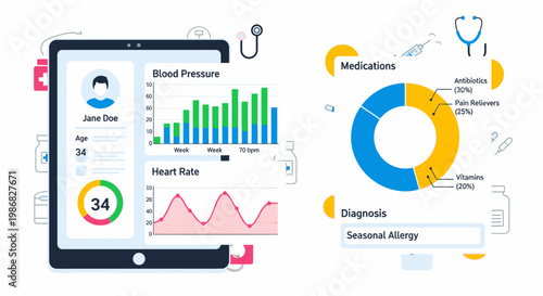 Medical data on a tablet screen.