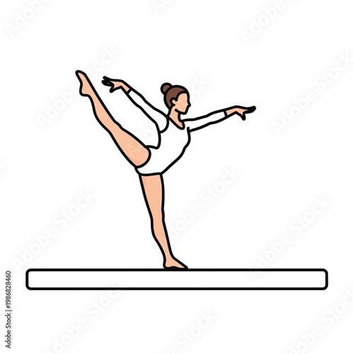 Gymnast performing balance beam routine, elegant pose, athletic grace, artistic sport
