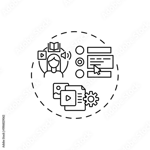 Interactive course content concept icon. Online teaching tips. Education that allows student to impact content idea thin line illustration. Vector isolated outline RGB color drawing