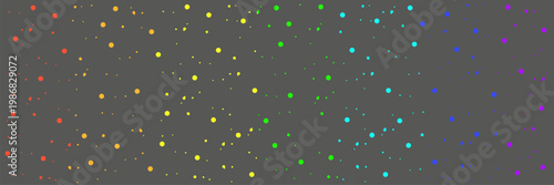 Deep charcoal gray paper texture featuring a subtle organic grain and a spectrum of colorful rainbow dots. A moody and modern background suitable for sophisticated Pride branding, stylish tech accesso