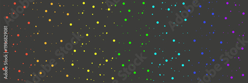 Bold black paper texture with a heavy grain and vibrant rainbow speckled dots that pop against the dark surface. A striking, high-contrast background perfect for edgy Pride Month apparel prints, noctu