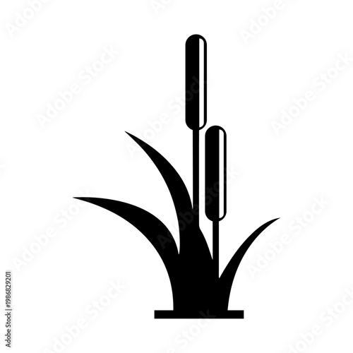 Minimalist Cattail Plant Silhouette Icon.