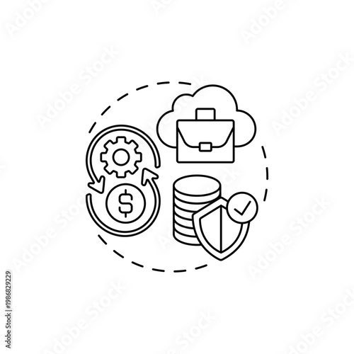 SaaS company solvency concept icon. Software as service challenge idea thin line illustration. Enterprise capacity. Financial situation. Income and expenses. Vector isolated outline RGB color drawing