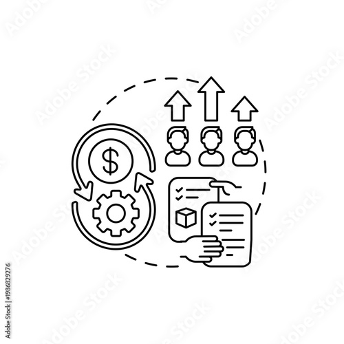Submitting product concept icon. Co creation type idea thin line illustration. Client rewards for adopted concepts. Reviewing price and appropriateness. Vector isolated outline RGB color drawing