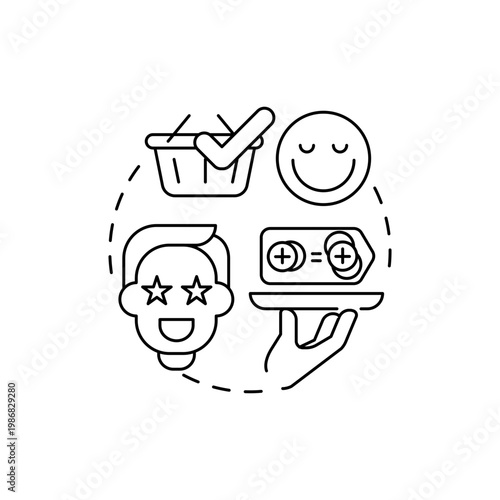 Prospective buyers concept icon. Co-creation participant idea thin line illustration. Willingness, need on goods. Having ability for purchasing products. Vector isolated outline RGB color drawing