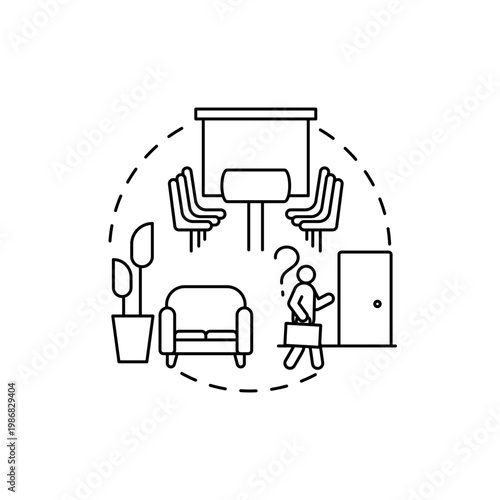 Conditions of work in company concept icon. Probation and trial period. Exploring office facilities idea thin line illustration. Vector isolated outline RGB color drawing