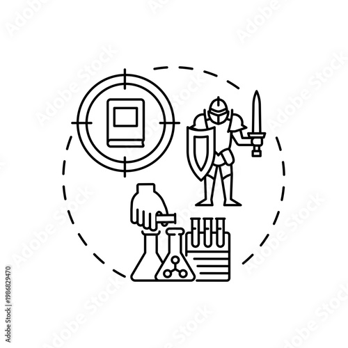 Search by subject concept icon. Online library search options idea thin line illustration. New technology. Information access optimzization. Vector isolated outline RGB color drawing