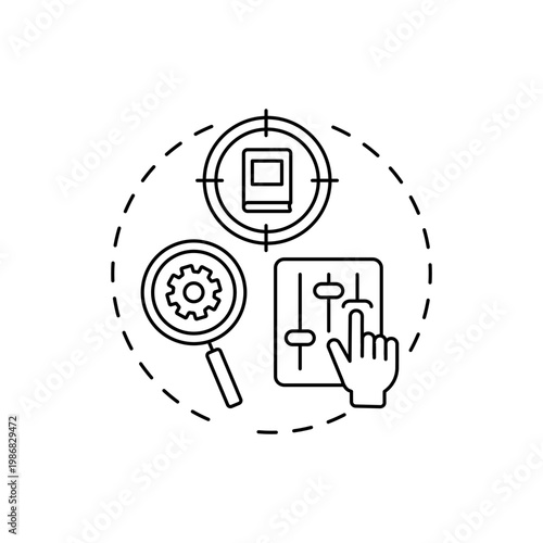 Customizable search concept icon. Online library search options idea thin line illustration. New technology. Friendly searching interface. Vector isolated outline RGB color drawing